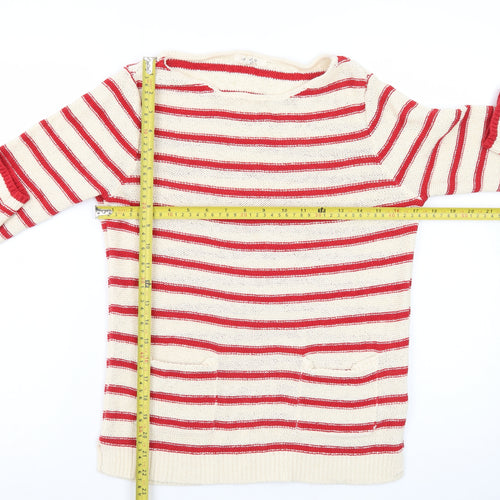 White Stuff Women's Beige Red Striped Linen Blend Jumper UK 10