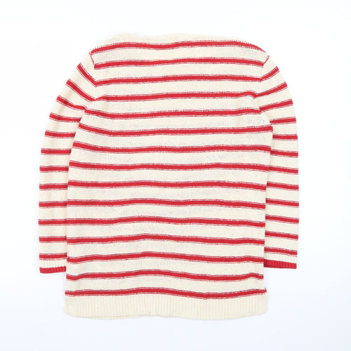 White Stuff Women's Beige Red Striped Linen Blend Jumper UK 10