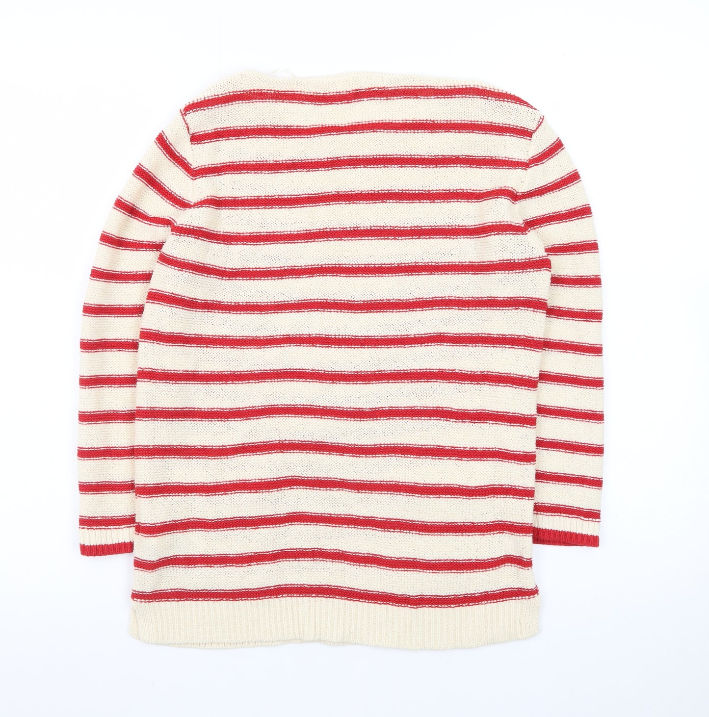 White Stuff Women's Beige Red Striped Linen Blend Jumper UK 10