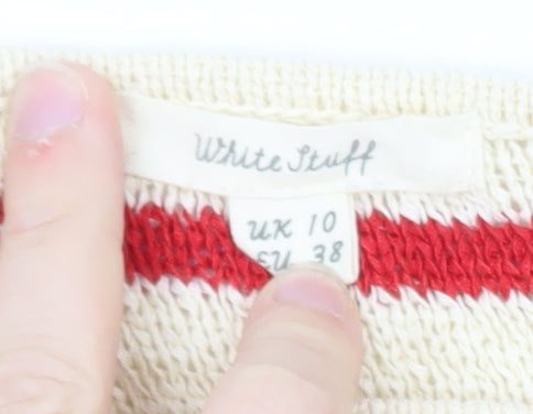 White Stuff Women's Beige Red Striped Linen Blend Jumper UK 10