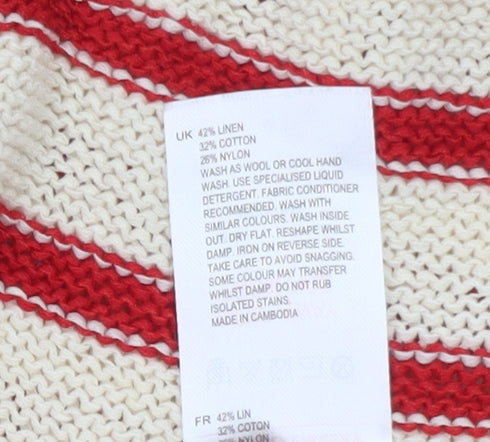 White Stuff Women's Beige Red Striped Linen Blend Jumper UK 10
