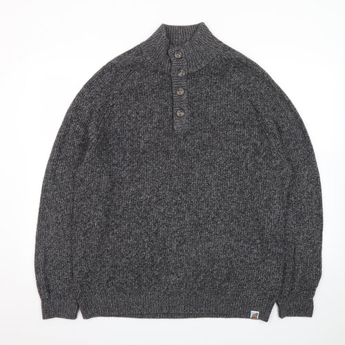 The Blue Sky Men's Grey XL Henley Mock Neck Chunky Knit Jumper