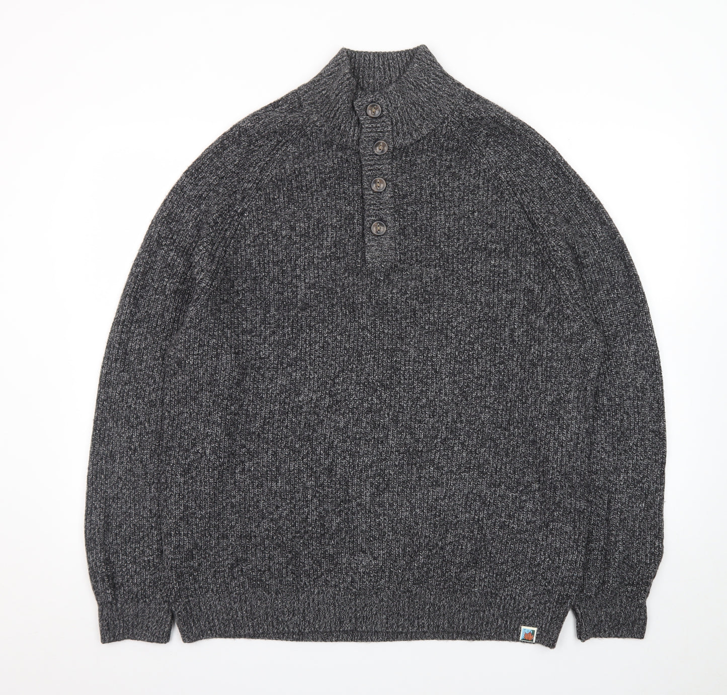 The Blue Sky Men's Grey XL Henley Mock Neck Chunky Knit Jumper