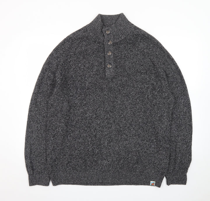 The Blue Sky Men's Grey XL Henley Mock Neck Chunky Knit Jumper