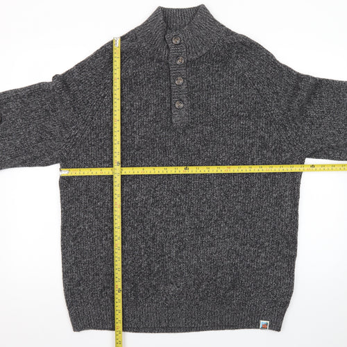 The Blue Sky Men's Grey XL Henley Mock Neck Chunky Knit Jumper