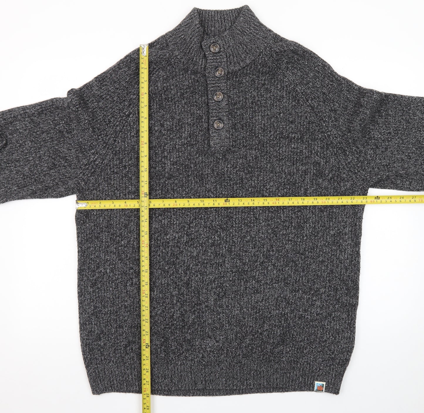 The Blue Sky Men's Grey XL Henley Mock Neck Chunky Knit Jumper