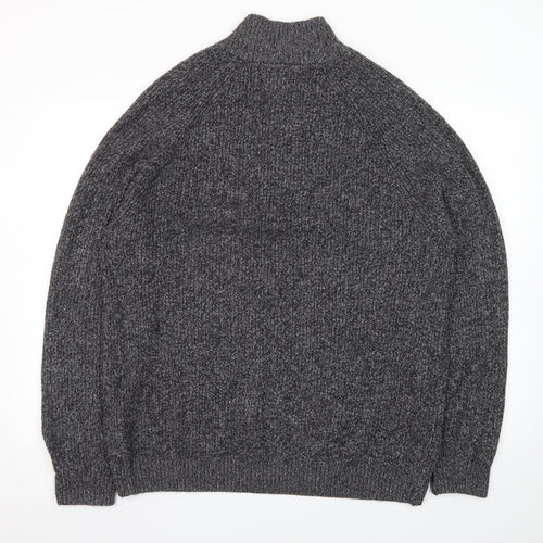 The Blue Sky Men's Grey XL Henley Mock Neck Chunky Knit Jumper