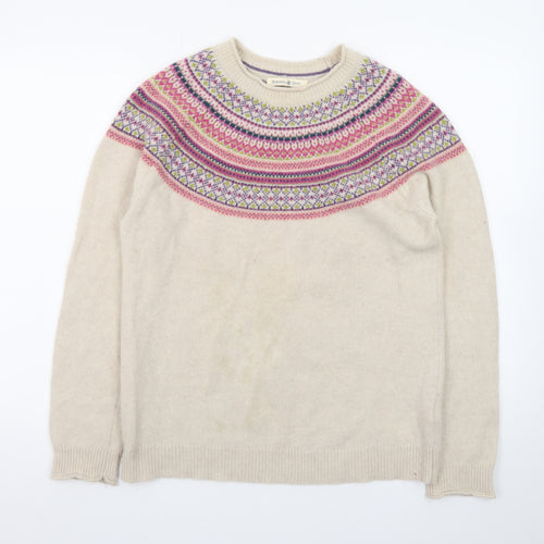 Beacon Cove Womens Beige Fair Isle Lambswool Blend Jumper Size 14
