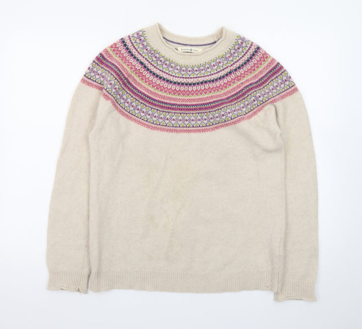 Beacon Cove Womens Beige Fair Isle Lambswool Blend Jumper Size 14