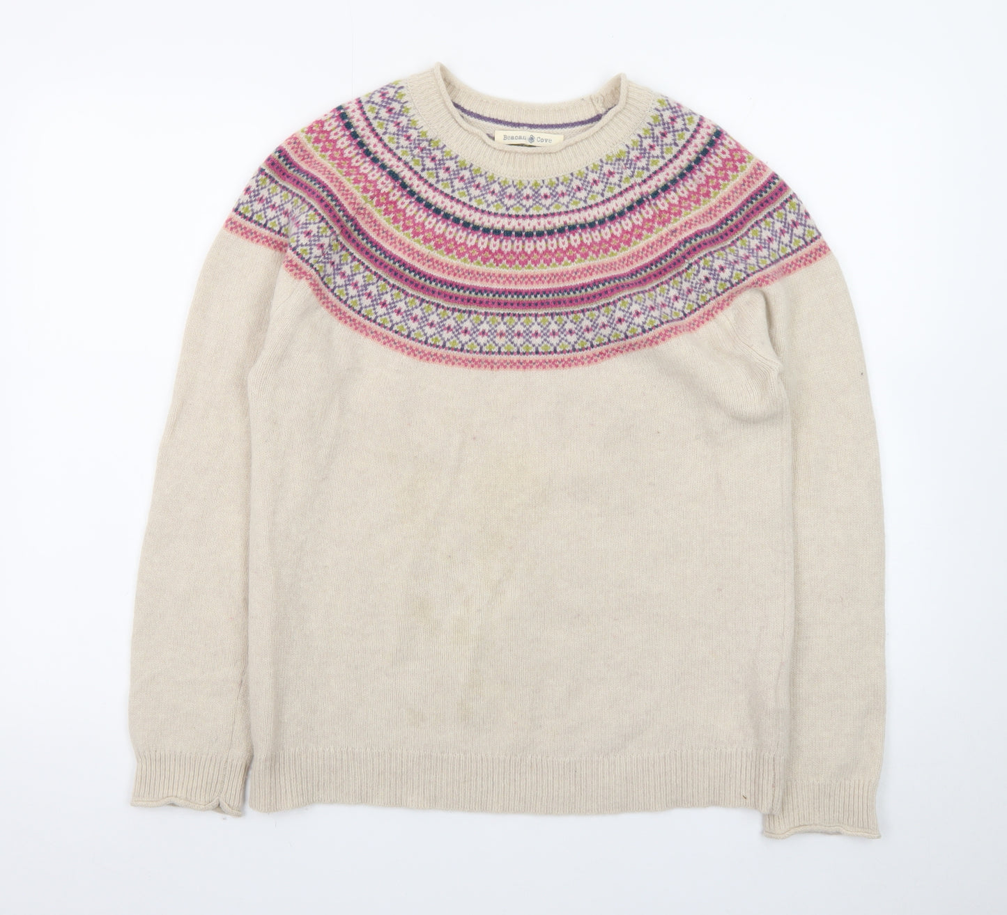 Beacon Cove Womens Beige Fair Isle Lambswool Blend Jumper Size 14