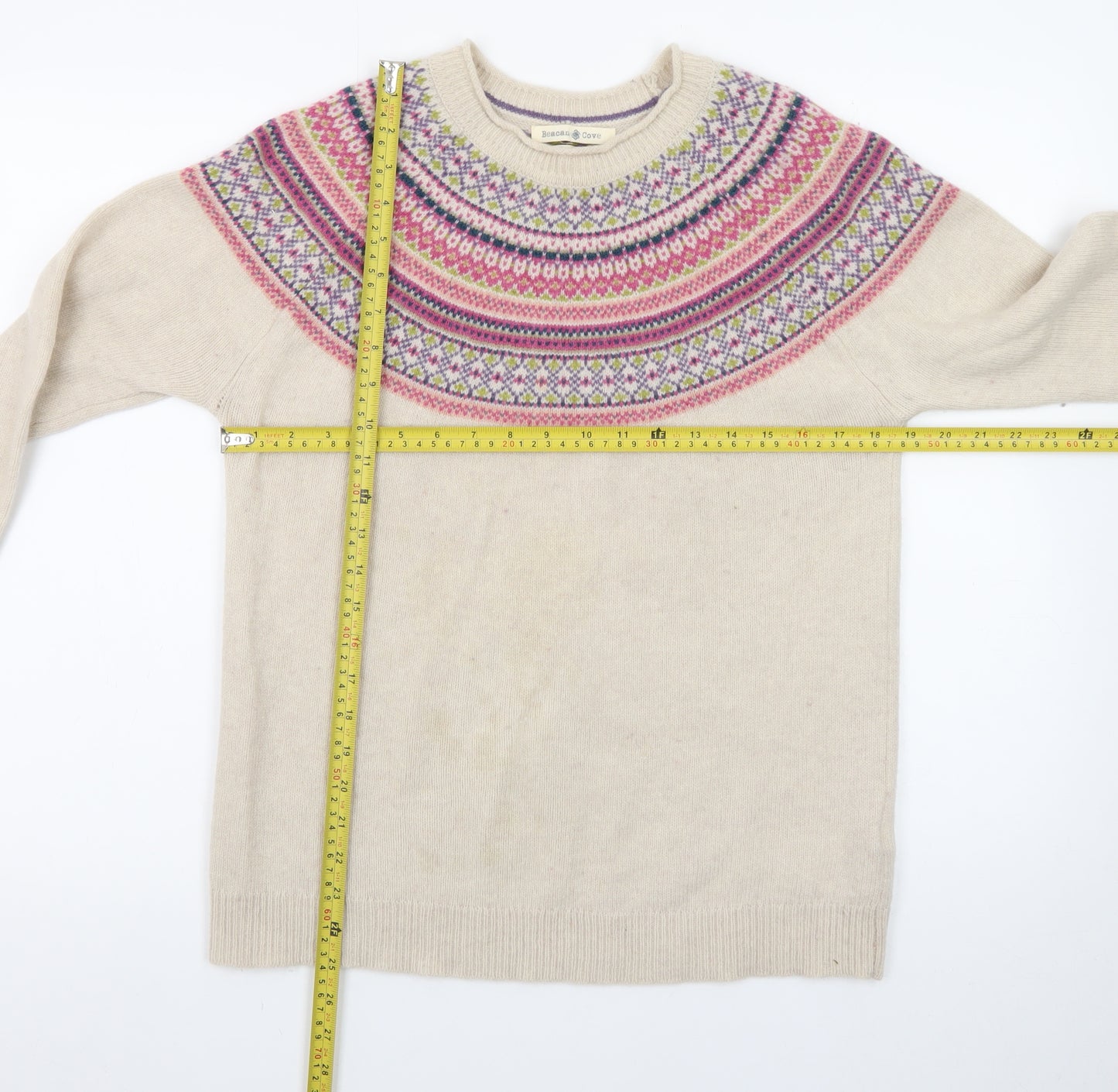 Beacon Cove Womens Beige Fair Isle Lambswool Blend Jumper Size 14
