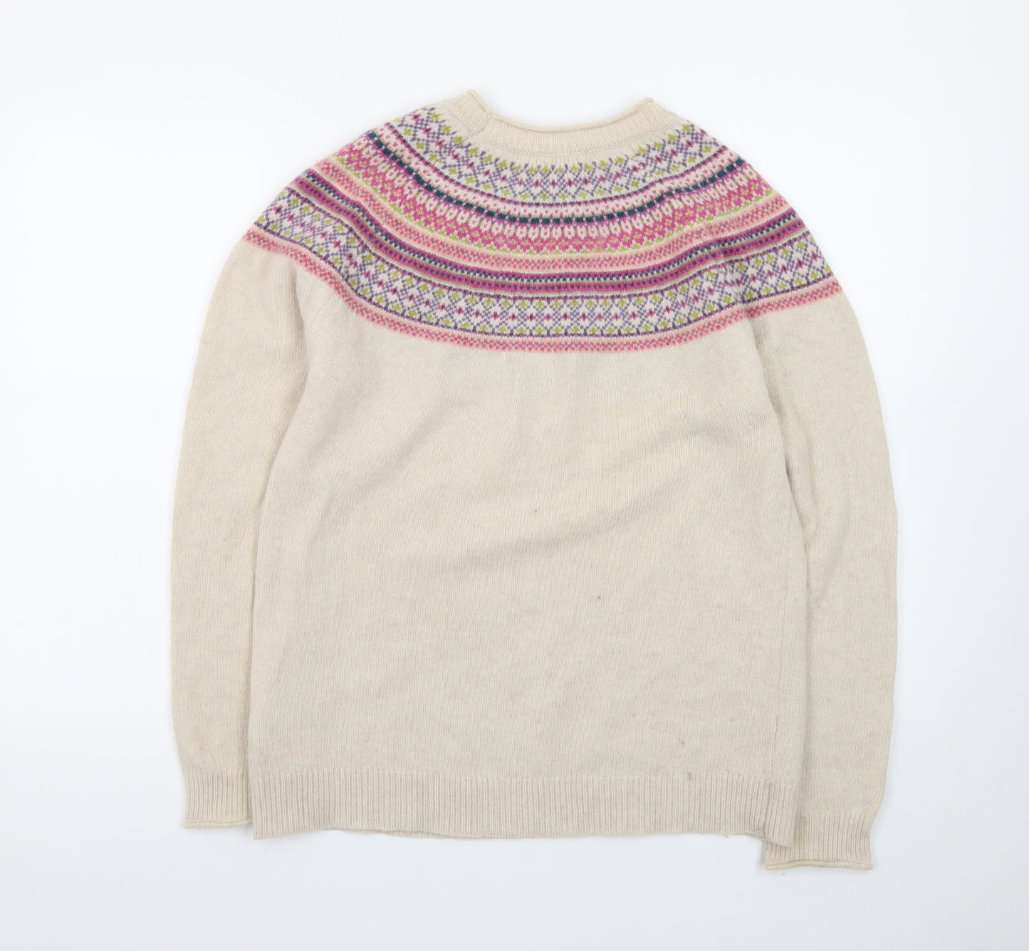 Beacon Cove Womens Beige Fair Isle Lambswool Blend Jumper Size 14