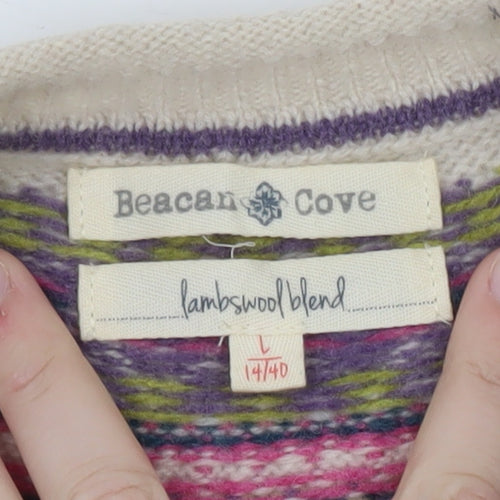 Beacon Cove Womens Beige Fair Isle Lambswool Blend Jumper Size 14