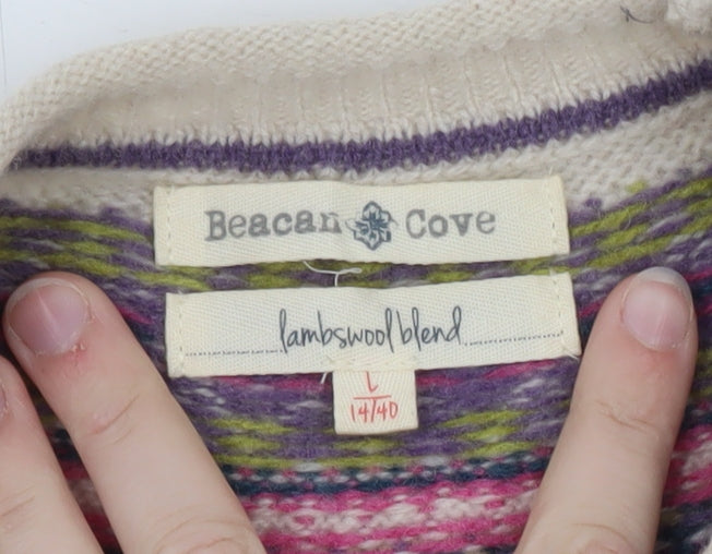 Beacon Cove Womens Beige Fair Isle Lambswool Blend Jumper Size 14