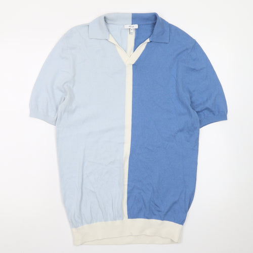 Reiss Men's Blue Colourblock Short Sleeve Knit Polo M