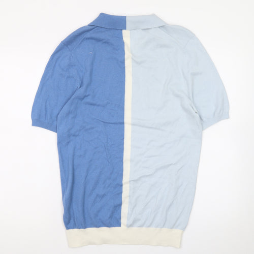 Reiss Men's Blue Colourblock Short Sleeve Knit Polo M