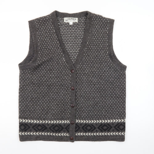 Alpaca Men's Grey Geometric Knit Sleeveless Vest L