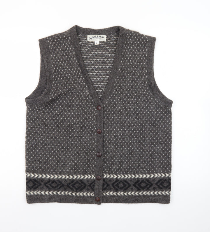 Alpaca Men's Grey Geometric Knit Sleeveless Vest L