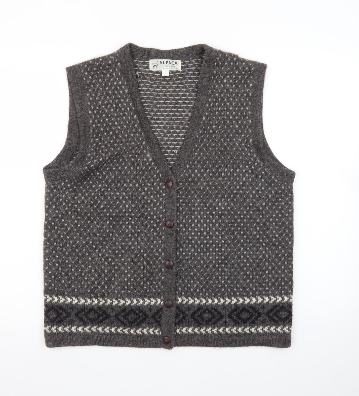 Alpaca Men's Grey Geometric Knit Sleeveless Vest L