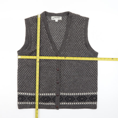 Alpaca Men's Grey Geometric Knit Sleeveless Vest L