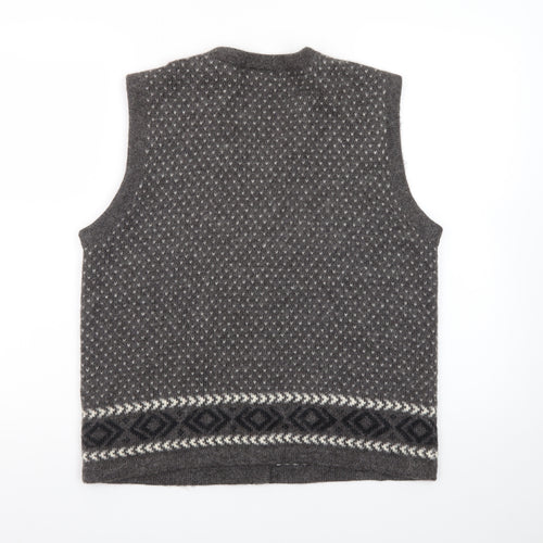 Alpaca Men's Grey Geometric Knit Sleeveless Vest L