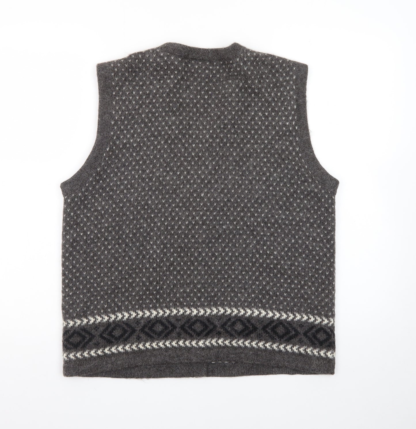 Alpaca Men's Grey Geometric Knit Sleeveless Vest L