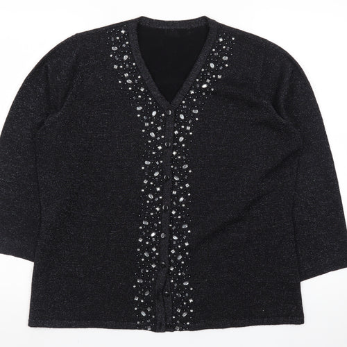 Bm Women's Black Beaded V-Neck Cardigan Size M