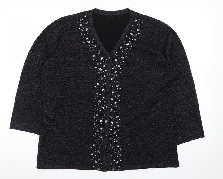 Bm Women's Black Beaded V-Neck Cardigan Size M