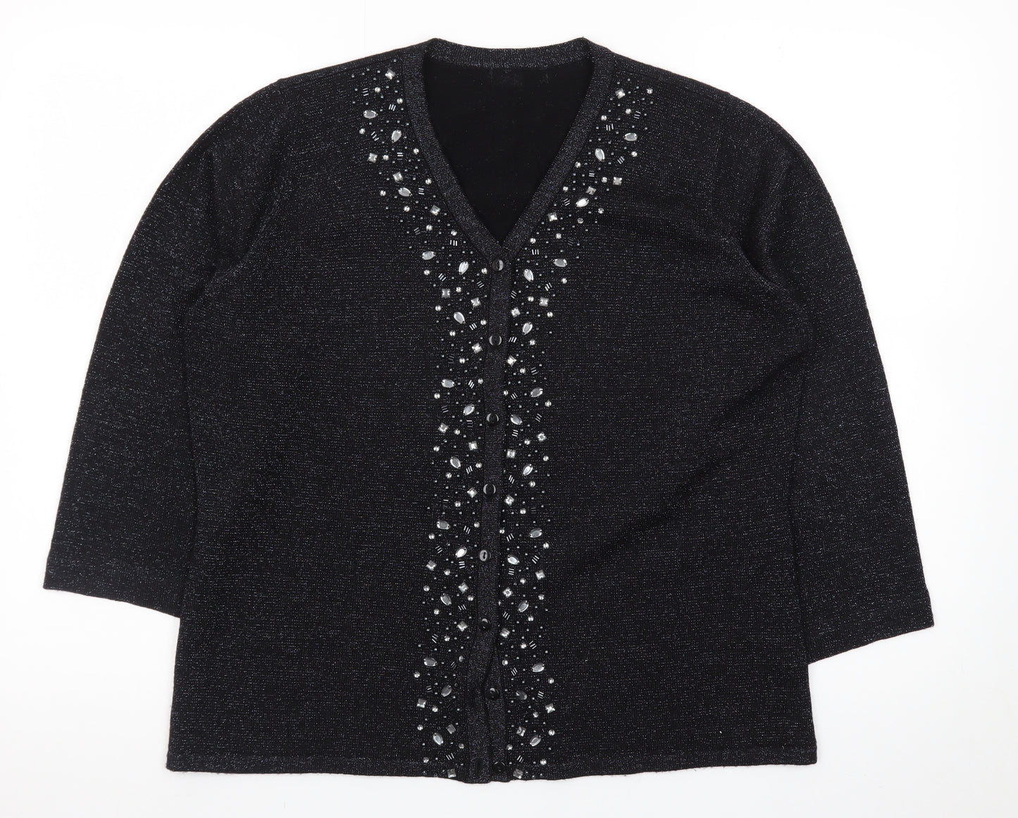Bm Women's Black Beaded V-Neck Cardigan Size M