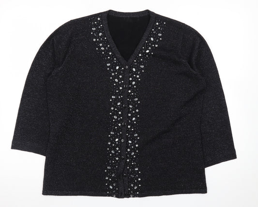 Bm Women's Black Beaded V-Neck Cardigan Size M