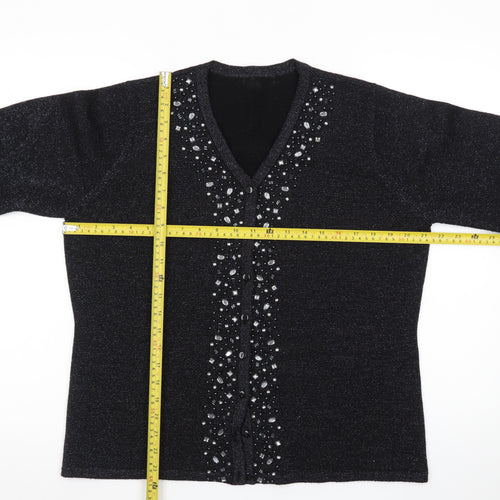 Bm Women's Black Beaded V-Neck Cardigan Size M