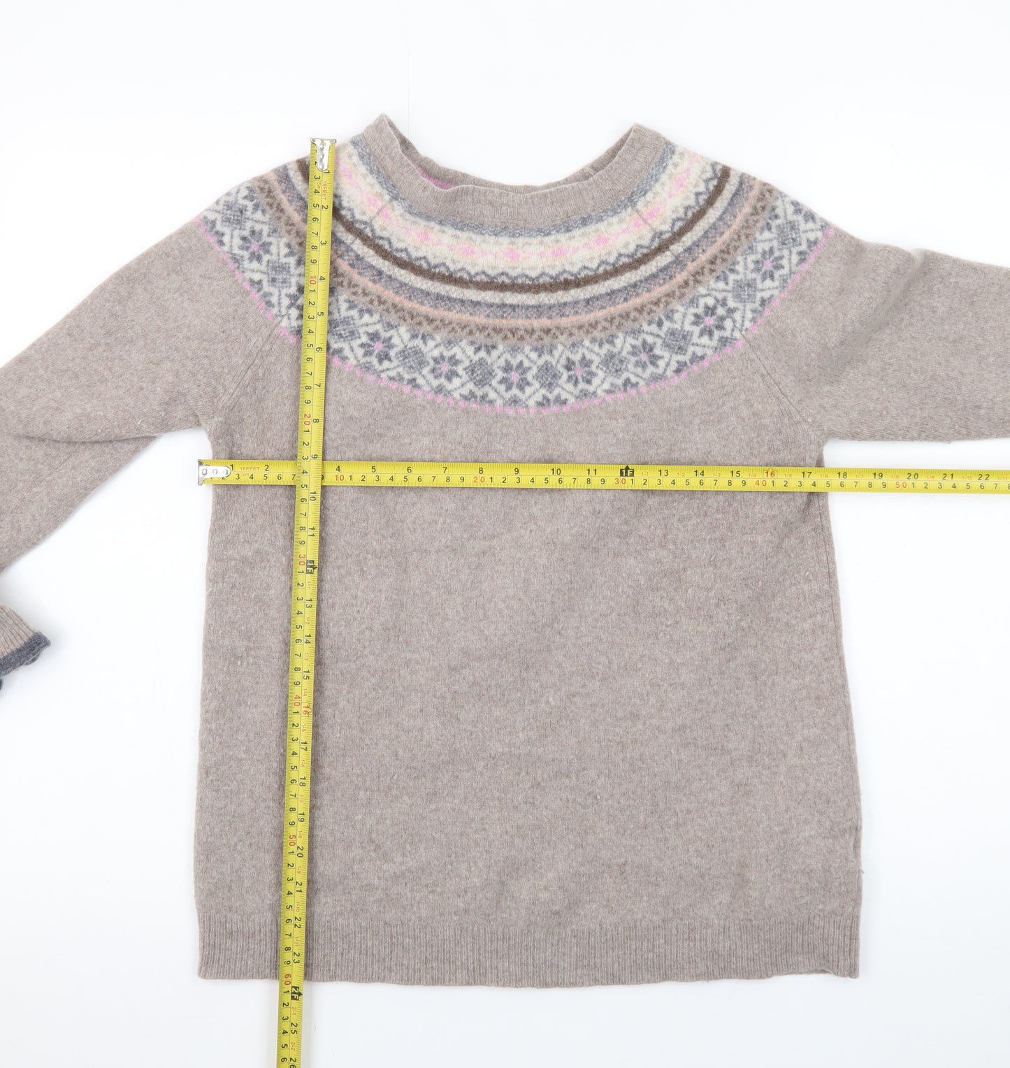 Paul Costelloe Women’s Beige Fair Isle Wool Blend Jumper UK 18
