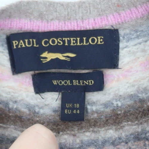 Paul Costelloe Women’s Beige Fair Isle Wool Blend Jumper UK 18