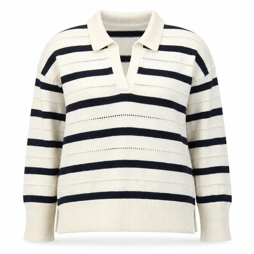 Hobbs Women’s Ivory Navy Striped Collared Knit Jumper Size M