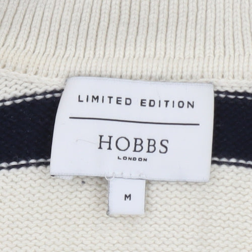 Hobbs Women’s Ivory Navy Striped Collared Knit Jumper Size M