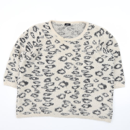 F&F Women's Beige Leopard Print Chunky Knit Pullover Jumper Size 20