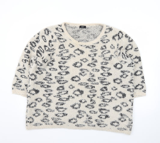 F&F Women's Beige Leopard Print Chunky Knit Pullover Jumper Size 20