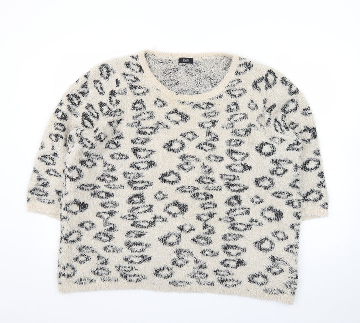 F&F Women's Beige Leopard Print Chunky Knit Pullover Jumper Size 20