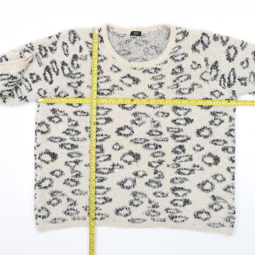 F&F Women's Beige Leopard Print Chunky Knit Pullover Jumper Size 20
