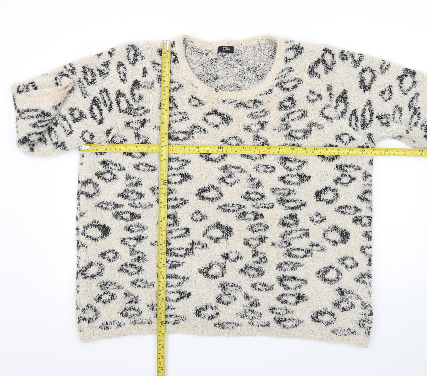 F&F Women's Beige Leopard Print Chunky Knit Pullover Jumper Size 20