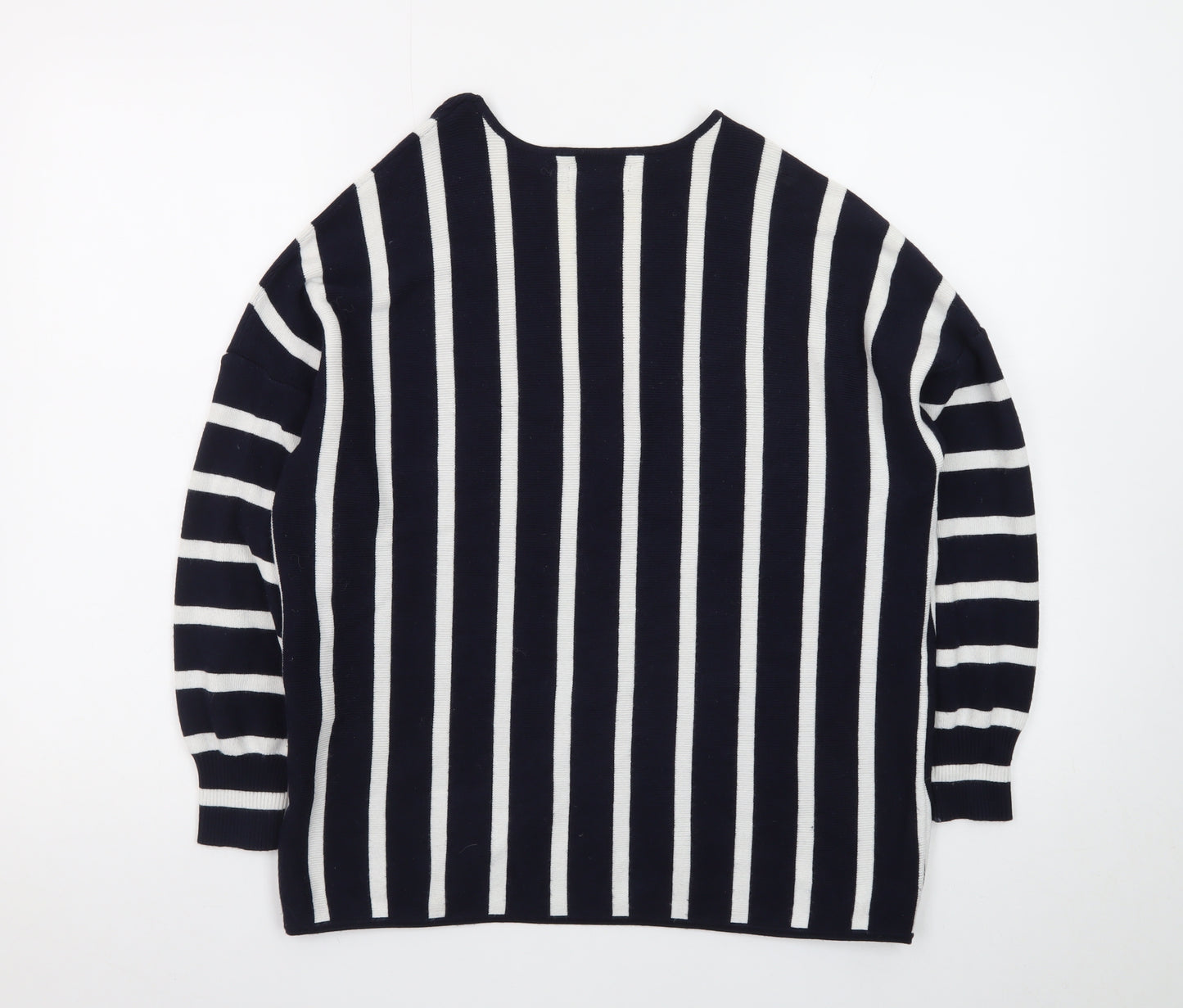 ONLY Women's Navy Blue Striped V-Neck Knit Jumper Size M