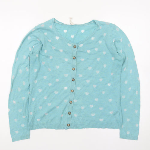 White Stuff Women's Blue Heart Print Button Cardigan Size 12