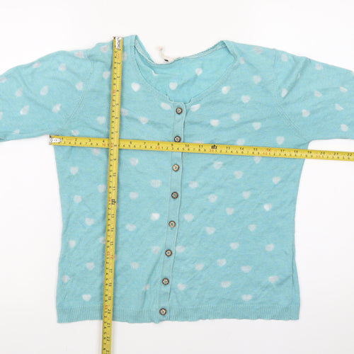 White Stuff Women's Blue Heart Print Button Cardigan Size 12
