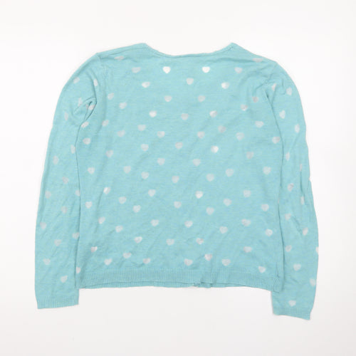 White Stuff Women's Blue Heart Print Button Cardigan Size 12