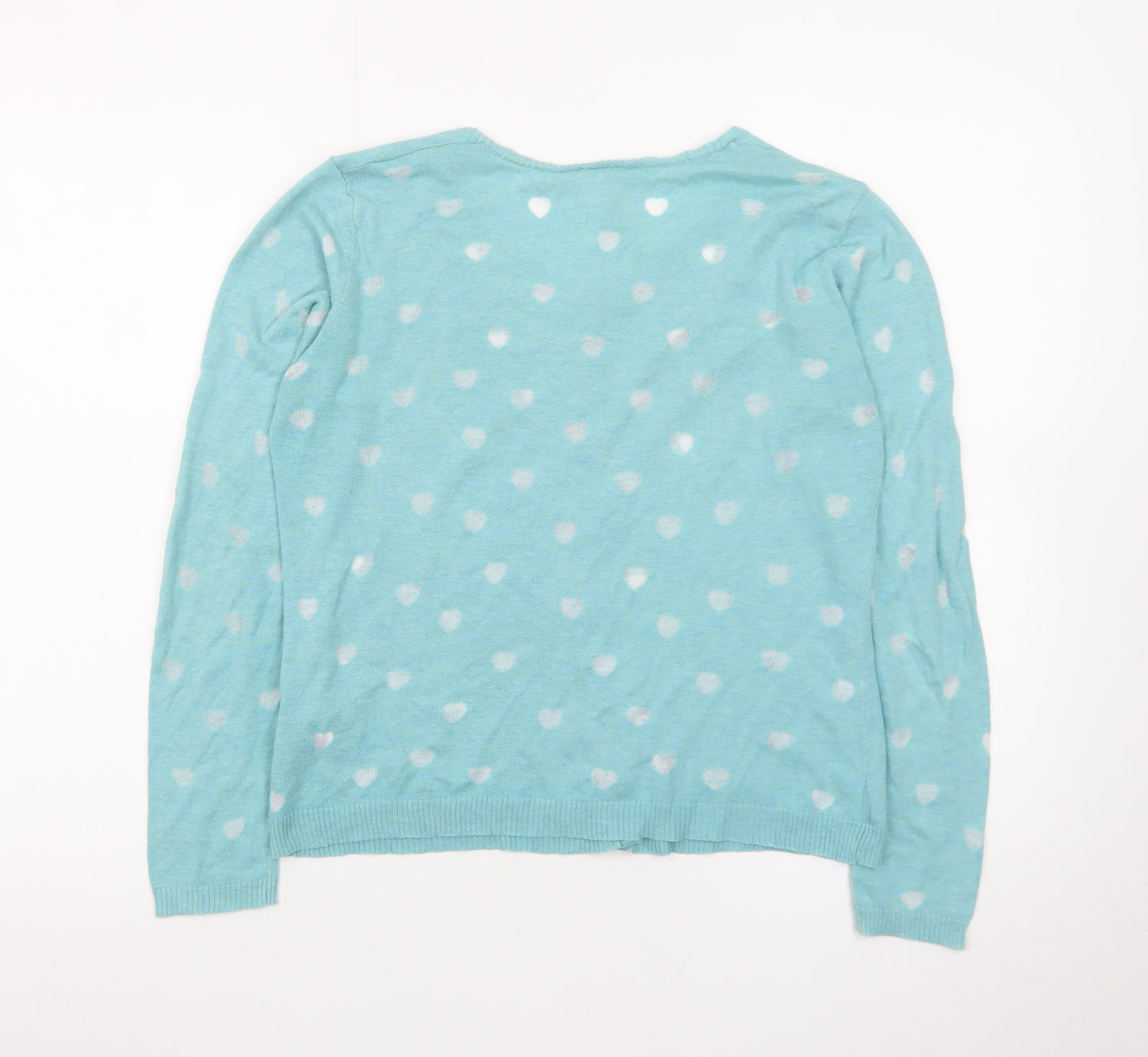 White Stuff Women's Blue Heart Print Button Cardigan Size 12