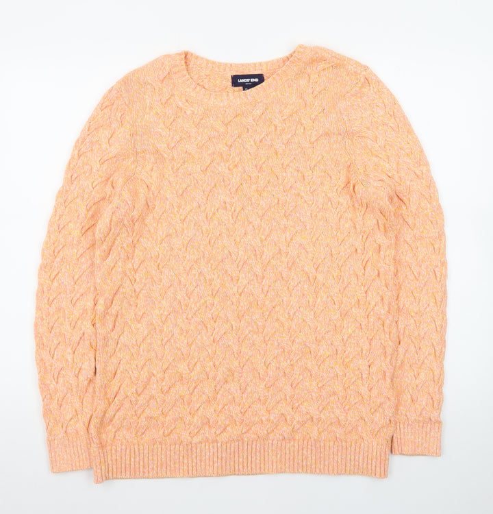 Lands' End Women's Orange Cable-Knit Cotton Jumper Size L