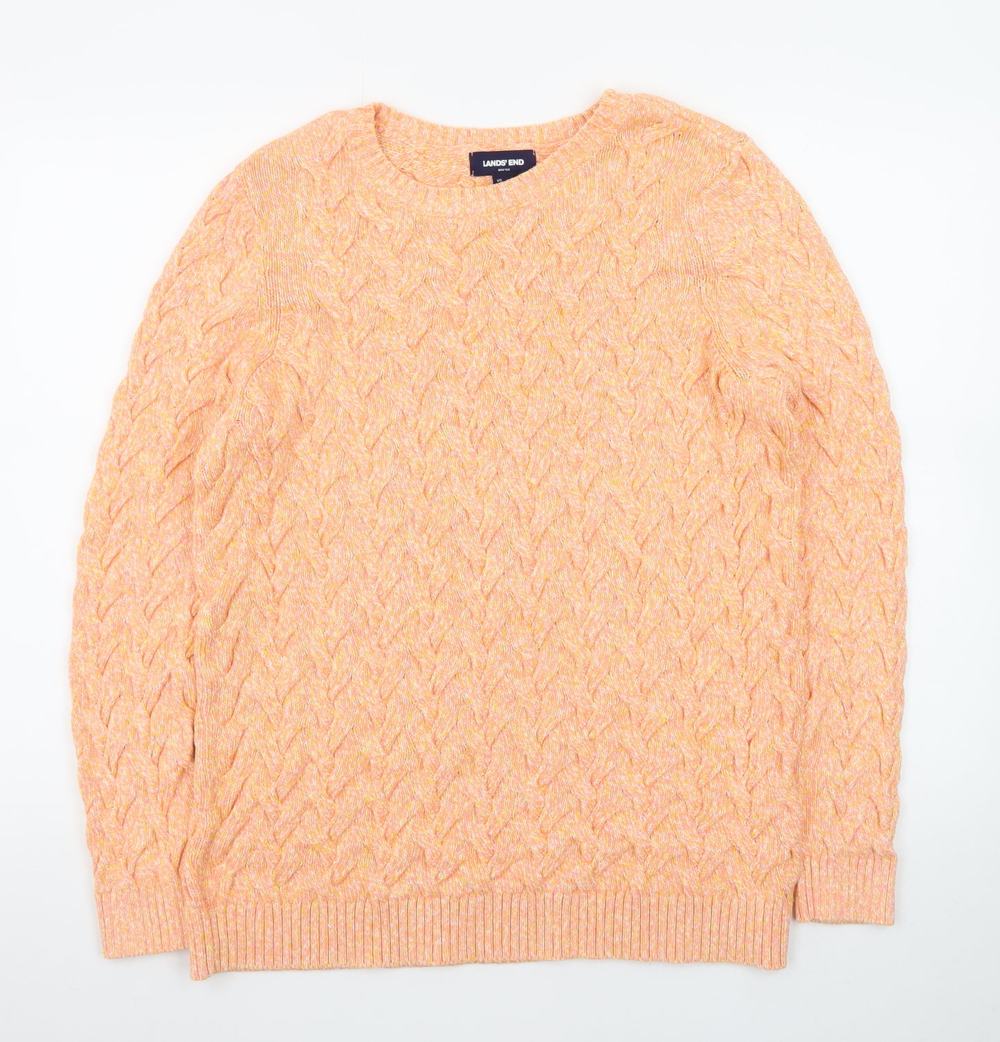 Lands' End Women's Orange Cable-Knit Cotton Jumper Size L