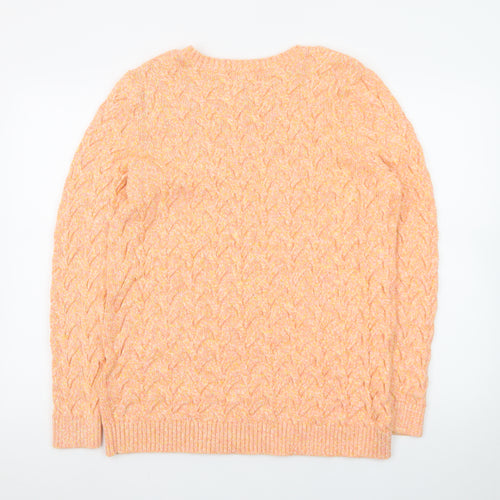 Lands' End Women's Orange Cable-Knit Cotton Jumper Size L
