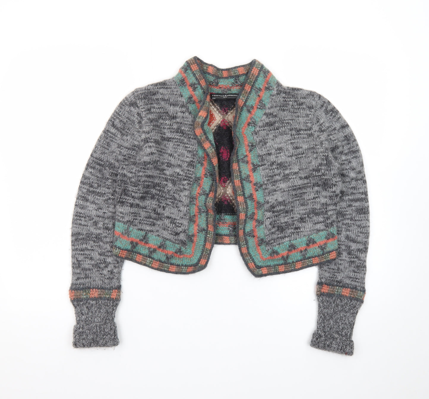 Peruvian Connection Women’s Grey Alpaca Wool Geometric Knit Cardigan M