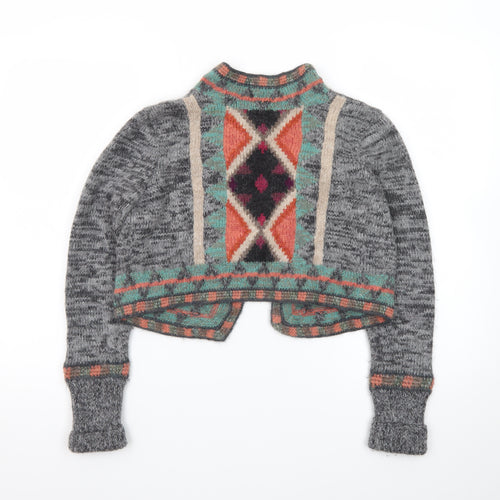 Peruvian Connection Women’s Grey Alpaca Wool Geometric Knit Cardigan M